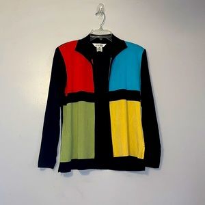 Vintage Exclusively Misook Jacket Open Front Color Block Acrylic Long Sleeve